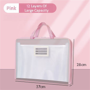 Long Expanding File Bag With 12 Layers Nylon Mesh Storage Bag Portable Folder Clear Paper Organizer