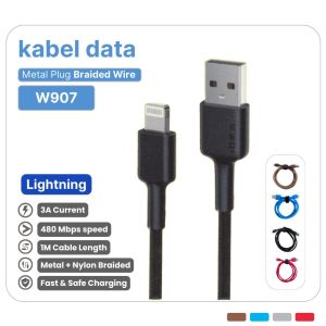 Kabel Data W907 LIGHTNING | Kabel Data iPhone iPad Apple Terbaik Wooker Indonesia