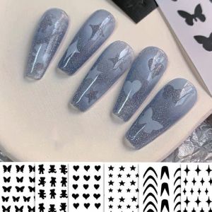 Nail Art Stencil Stickers Star Heart Butterfly Template French Design 3D Decals Manicure Decoration