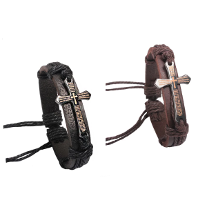 Cultured Bracelet Leather with Crosses Wristband Gift for Prayer & Meditations Leather Religious Accessories