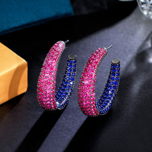 SEQUITO Vintage Black Gold Plated Round Hoop Earrings Hand Inlaid Rose Red Blue AAA Cubic Zirconia Crystal Unique Women Party Jewelry for Rock Nightclub Bar SE782