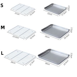 MLADEN Stainless Steel Rectangule Tray Bread Cake Cooling Rack Oil Drain Tray Talam Penapis Minyak Dulang Ayam Goreng