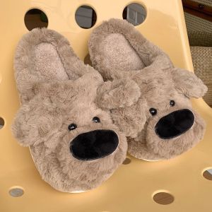 IELGY Couples cute big-nosed dog fur slippers non-slip and warm at home in winter