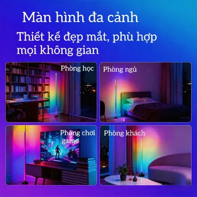 Đèn sàn LED RGB đổi màu đồng bộ nhạc điều khiển từ xa hẹn giờ bluetooth app trang trí phòng khách setup gaming pc tivi