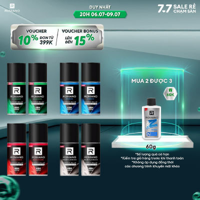 Combo 2 Lăn khử mùi nam kháng khuẩn & khô thoáng cả ngày Romano 50ml