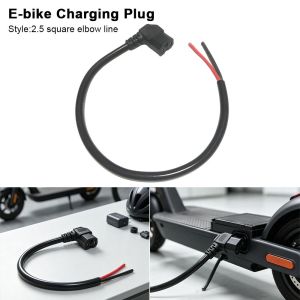 OURTOUR Đen Cổng sạc xe đạp điện Đường cong khuỷu 2.5 vuông/Đường thẳng 2.5 vuông Dây nguồn hai lõi Xe ba bánh điện lõi đồng Đầu nối dây cáp loại T