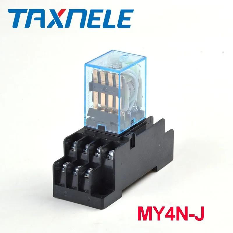 MY4NJ Micro Electromagnetic Relay DC 12V 24V AC110V 220V Coil 4NO 4NC Relay  DIN Rail 14 Pin with Base Mini Relay Switch