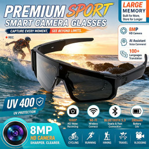 New AI Smart Shooting&recording Glasses with 260mAh Battery HD Video 8MP Camera HD Anti-shake BT 5.3 Windproof Goggles Men Women