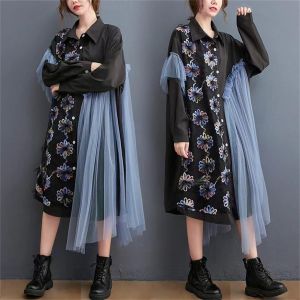 Gaun kemeja mid-length yang modis dan elegan yang diimpor dalam ukuran besar Gaya trendi