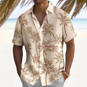 ZEEMIN Hawaiian Shirt For Men Palm Tree Print Summer Casual Lapel Short Sleeve Shirts Male Outdoor Travel Oversized Clothing