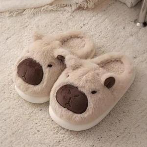 คาปิบาลา INS รองเท้าแตะผ้าฝ้ายปิดหัวขนยาวอบอุ่นสำหรับผู้หญิงฤดูหนาวตุ๊กตาน่ารักคาปิบาร่ากันหนาวแมทช์ลุคง่าย
