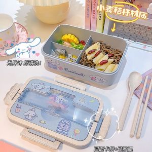 Sanrio Wheat Straw Lunch Box Cutlery Set Cartoon Kuromi Cinnamoroll My Melody Student Large Capacity Bento Box