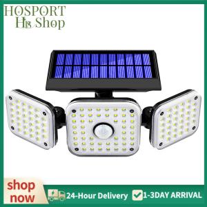 【HPS】 Outdoor Solar Motion Flood Light 112 LED 3 Head for Garden Yard Garage Porch 6000K Bright White Waterproof
