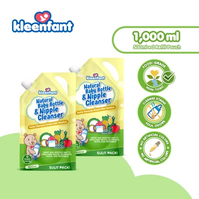 Kleenfant Natural Baby Bottle & Nipple Cleanser 500ml Bottle Pump Pack of 2 Feeding Bottle Cleaner