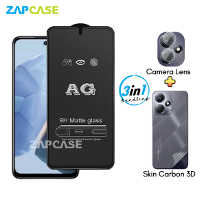 Infinix Hot 30 Play PAKET 3in1 Tempered Glass Anti Glare Free Camera Lens dan Skin Carbon