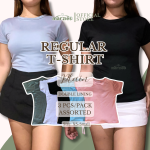 3 PCS WOMENS REGULAR T-SHIRT PLAIN DOUBLE LINING ASSORTED COLORS CAN FIT UP TO SMALL