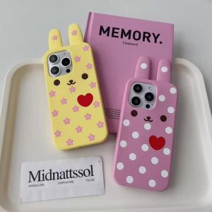 Kawaii Lovely 3D Cartoon Rabbit Soft Silicone Case for iPhone 16 15 14 13 12 Pro Max Funny Shockproof Back Cover Capas