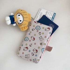 COSE Contrast Color Cartoon Kitty Cat Passport Bag Coin Purse Storage Bag Credit ID Card Holder Portable Multi-functional Travel Wallet Bus Tickets