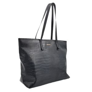 MANGO Vintage Crocodile Skin Effect Tote Shoulder Bag (Black Brown)