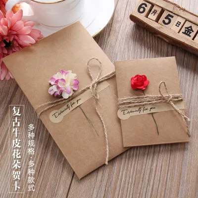 Vintage craft paper handmade dried flower gift card wish card birthday mothers day teachers day fathers day valentines day 复古牛皮纸手工干花贺卡祝福卡片DIY