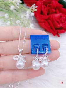 Bộ trang sức bạc ta cao cấp thiết kế tinh tế thời trang trẻ trung gồm dây chuyền nữ bông tai xinh xắn - Vàng bạc an chi cam kết bạc chuẩn sáng đẹp không đen xỉn