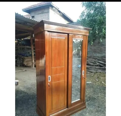 LMeari pakaian 2 pintu selding minimalis full kayu jati aski ukuran 120x55x200