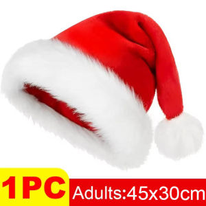 2/4Pcs Red Christmas Hat Plush Thickened Santa Hats for Adult Kids Winter Christmas Caps Festive New Year Xmas Party Decoration Gifts