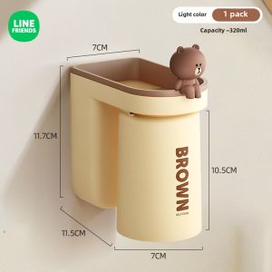 LINE FRIENDS BROWN Wall Toothbrush Holder No Drill PP Rack Bekas LFB251