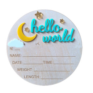 [Eqrbtl] Wooden Hello World Newborn Sign Cute Birth Announcement Board Baby Announcement