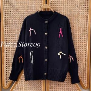 Badriah Outer Cardigan Rajut Kancing Motif Tali Pita Wanita Lengan Panjang Kekinian Korean Style Premium
