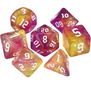 TEBRANG D% D12 D20 7 Pcs/set Toy Gift Number Table Game Entertainment Playing Games DND Enthusiast Family Party Iridescent Glitter Polyhedral Dice 7-Die Carved Pattern Dice Set Two-tone Dice Set