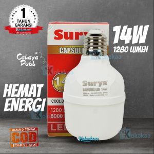 Surya CAPSULE LED 14 Watt Bohlam Lampu Buat Kamar Tidur Lumen 1280Lm Garansi Resmi 1 Tahun (Umur 8000 Jam) - Putih