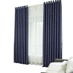 ผ้าม่านทึบ กันแสงUV (พร้อมส่งทันที) พิพม์ลายดาว ห่วงตาไก่สีเงิน ม่านประตู หน้าต่าง กั้นห้อง กันแอร์ได้ ไม่อมฝุ่น