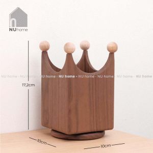 Hộp đựng đồ đựng bút hình vương miện xoay 360 - Tira | NU Home | Hộp đựng đồ bút viết bằng gỗ óc chó tự nhiên