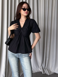 ALOHA Fancy Top Basic 8042 | Atasan Vneck Wanita Lengan Pendek - Korean Top Basic - Blouse Vneck