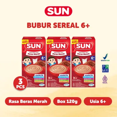 3 PCS - SUN Bubur Bayi 6+ Beras Merah Ekonomis 120 Gr