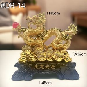 Large Size 2024 Chinese Zodiac Fortune Dragon Golden Resin Collectible Figurines Table Decor Statue