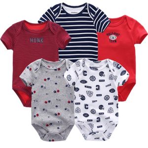 ZAV Baby boys Bodysuit Short Sleeved Romper 100% Cotton Football Printed Red Baby Clothes 0-12Months