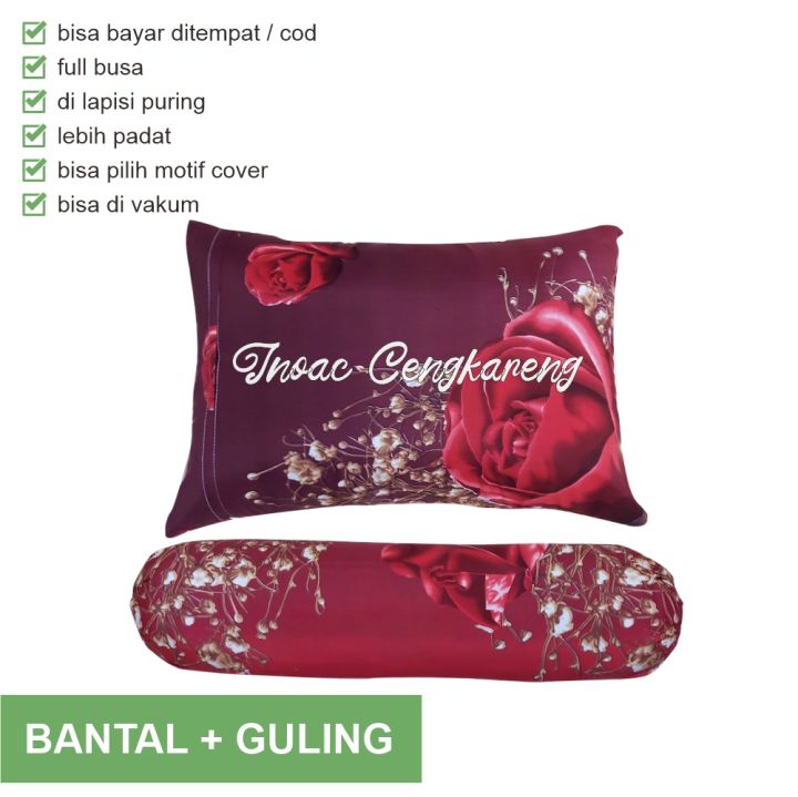 Set Bantal + Guling Isi Busa Plus Cover / Bantal Tidur Empuk / Bantal Busa Empuk / Bantal Tidur Karakter