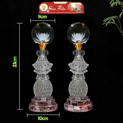 Đèn Pha Lê Cầu Nguyên Khối Có Led 7 Màu Trang Trí Bàn Thờ Phật Cùng Bàn Thờ Gia Tiên CPLC-03