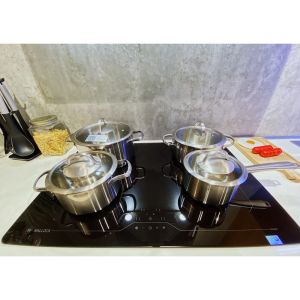 Bộ nồi inox cao cấp 3 lớp Malloca SA-4002 (8 món) - Inox 304 - Đáy dày 3 lớp - Nắp kính - Hàng chính hãng