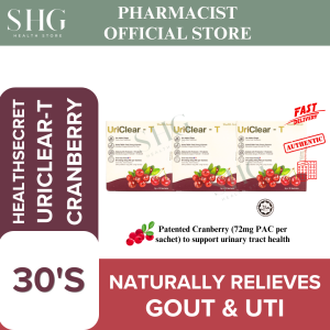 HEALTH SECRET UriClear-T Cranberry Tart Cherry untuk Gout & Kesihatan Salur Kencing [Diluluskan KKM Tanpa Gula Tambahan] (10 Biji) Gout Asid Urik UTI Probiotik Prebiotik Cranberry Tart Cherry