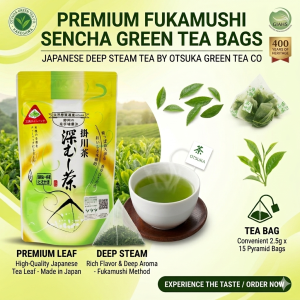 Premium Fukamushi Sencha Green Tea Bags - Japanese Deep Steam Tea (2.5g x 15 Bags) by Otsuka Green Tea Co