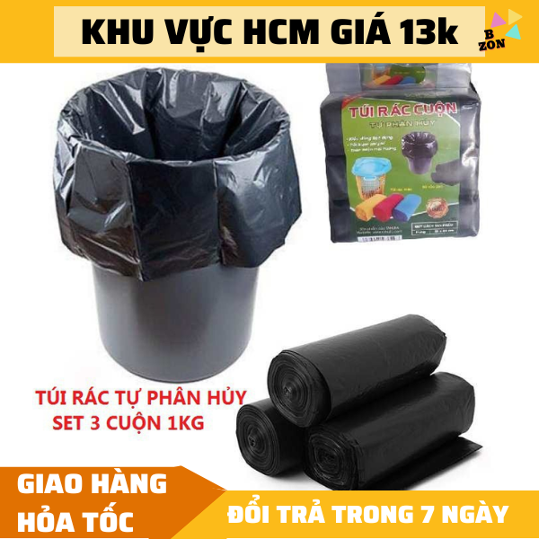 (FREESHIP HCM) 3 cuộn túi đựng rác tự phân hủy sinh học size trung ...