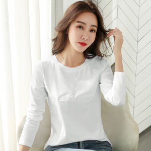Women Long Sleeve Round-neck T-shirt Casual Loose Tee Crew Neck Tops 95% Cotton