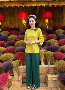 Đồ lam phối nơ cúc ngọc TINH NHI trẻ trung nữ tính PP254