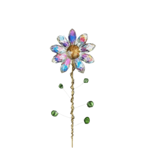 TUO29 Gold Trellis Crystal Sunflower Suncatcher Colorful Rhinestone Metal Plant Stake Window Light Refraction Table Plant Garden Decorative Pile Garden Decoration