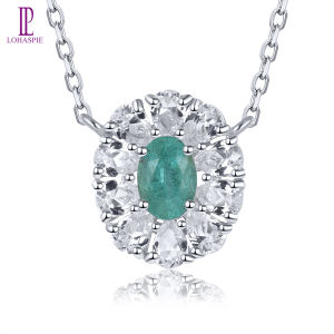 Lohaspie Jewelry Real 2.2 Carats Sterling Silver 925 Pendant Original Natural Emerald Blue Sapphire Pendant 925 Silver Pendant With Real Stone Emerald Pendant For Women Jewelry