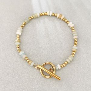 MAYIT Hạt bi nhỏ làm khoảng cách Vòng tay dây xích Khóa vòng OT Đá Vòng tay nữ Phong cách Bohemian Vòng tay đá Aventurine xanh Thạch anh tím Malachite