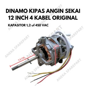 DINAMO KIPAS ANGIN SEKAI 12" 4 KABEL ORIGINAL CAP 12 uf 450 VAC